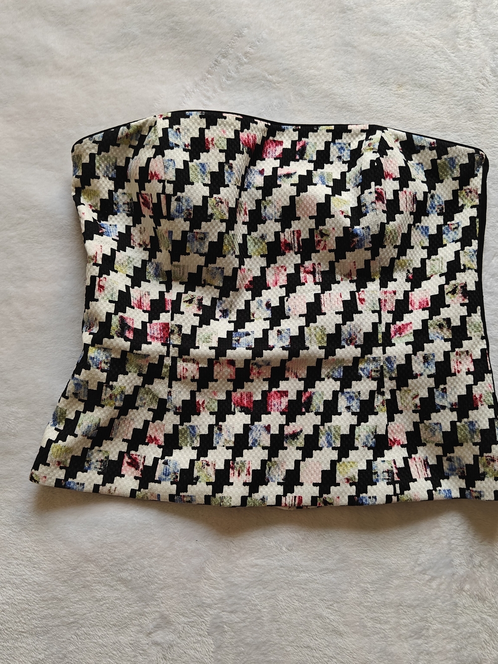 White House Black Market Women's Houndstooth Zip Bustier Corset Top Size 12